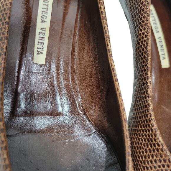 Vintage Bottega Veneta Heels Brown Pump Snakeskin Embossed Leather 8.5 AA Narrow - Picture 8 of 15